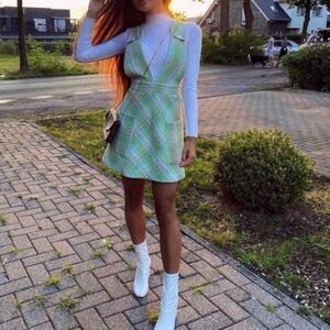 ZARA Textured Tweed Plaid Pinafore Dress